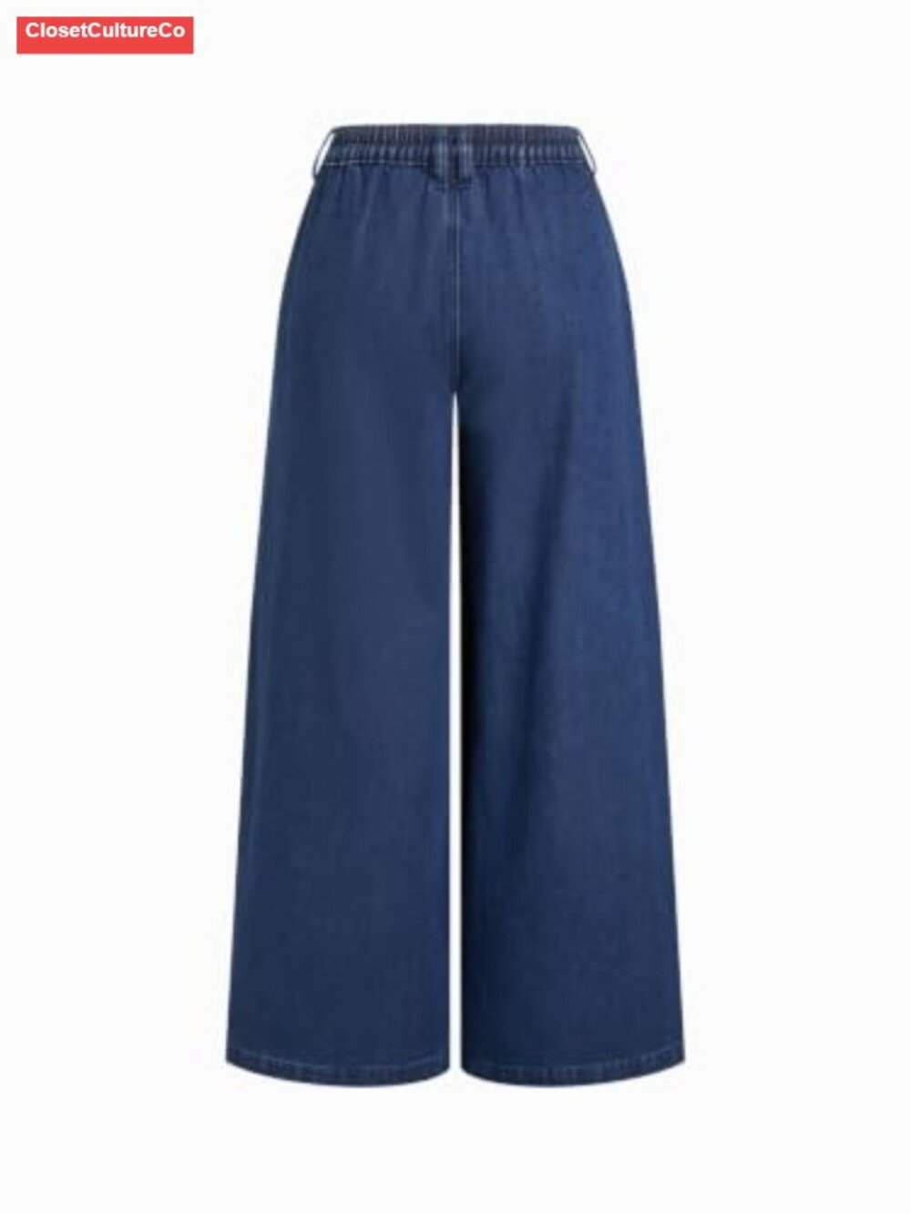 Mid Rise Wide Leg Jeans Pleated Front Denim Pants Pull On Elastic Waist - Picture 4 of 4